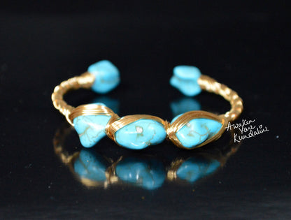 Turquoise Rough Stone Cuff Bangle Gold Plated | IRIS & LUMA Collection