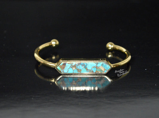 Raw Turquoise Adjustable Gold plated Bangle | IRIS & LUMA Collection