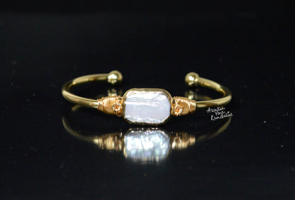 Mother of Pearl Cuff Bangle | Adjustable Gold Plated | LUMA Collection