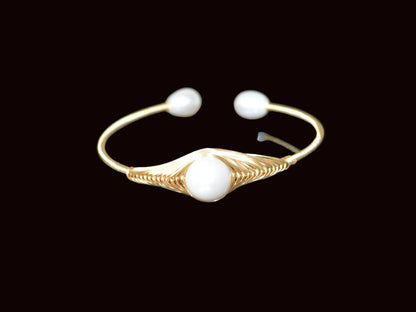 Handmade Pearl Bangle Cuff Bracelet | Gold Plated | LUMA Collection