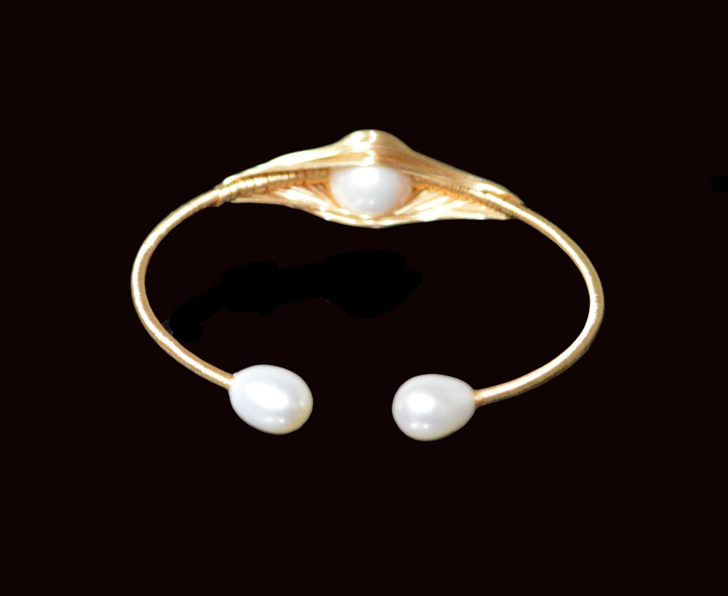 Handmade Pearl Bangle Cuff Bracelet | Gold Plated | LUMA Collection