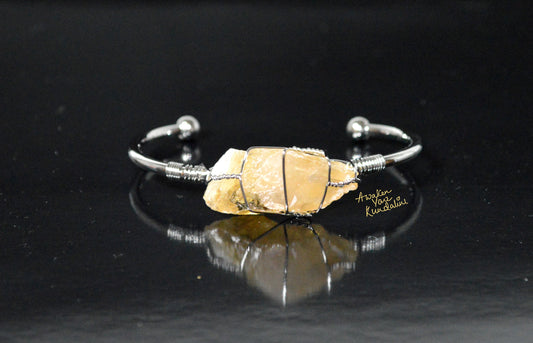 Citrine Cuff Bangle | Raw Gemstone 18K Gold Polished | SOLIS & LUMA Collections