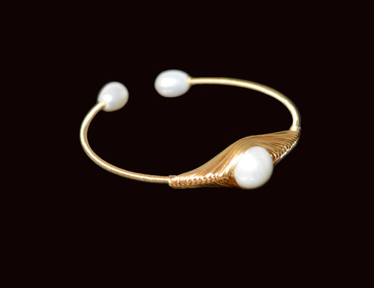 Handmade Pearl Bangle Cuff Bracelet | Gold Plated | LUMA Collection