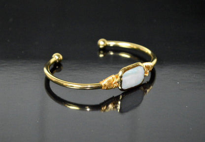 Mother of Pearl Cuff Bangle | Adjustable Gold Plated | LUMA Collection