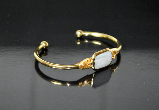 Mother of Pearl Cuff Bangle | Adjustable Gold Plated | LUMA Collection