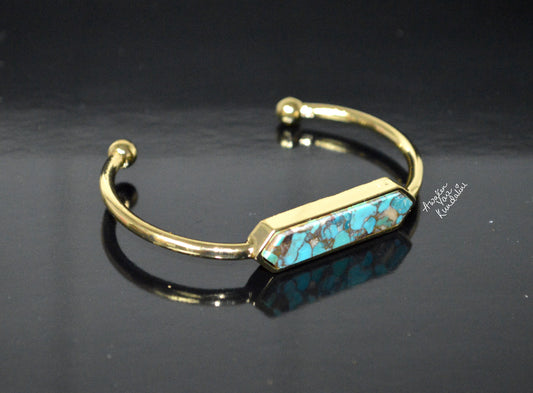 Raw Turquoise Adjustable Gold plated Bangle | IRIS & LUMA Collection