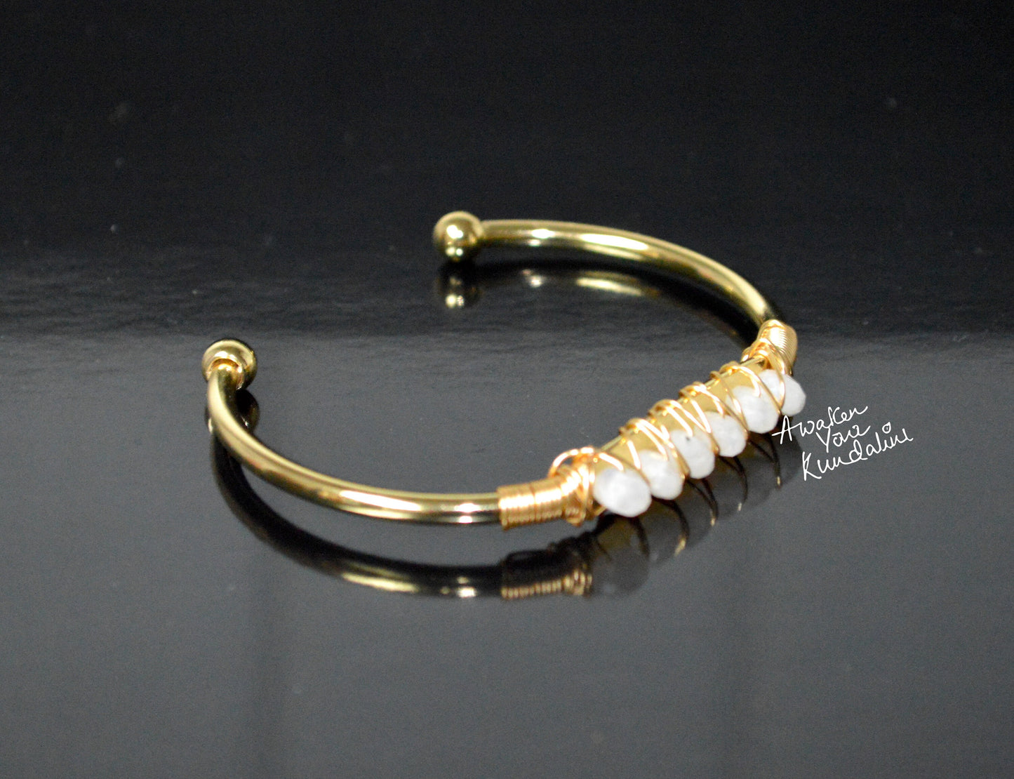 Raw Moonstone Cuff Bracelet | Adjustable Gold Plated Bangle | LUMA Collection