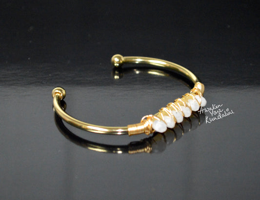 Raw Moonstone Cuff Bracelet | Adjustable Gold Plated Bangle | LUMA Collection