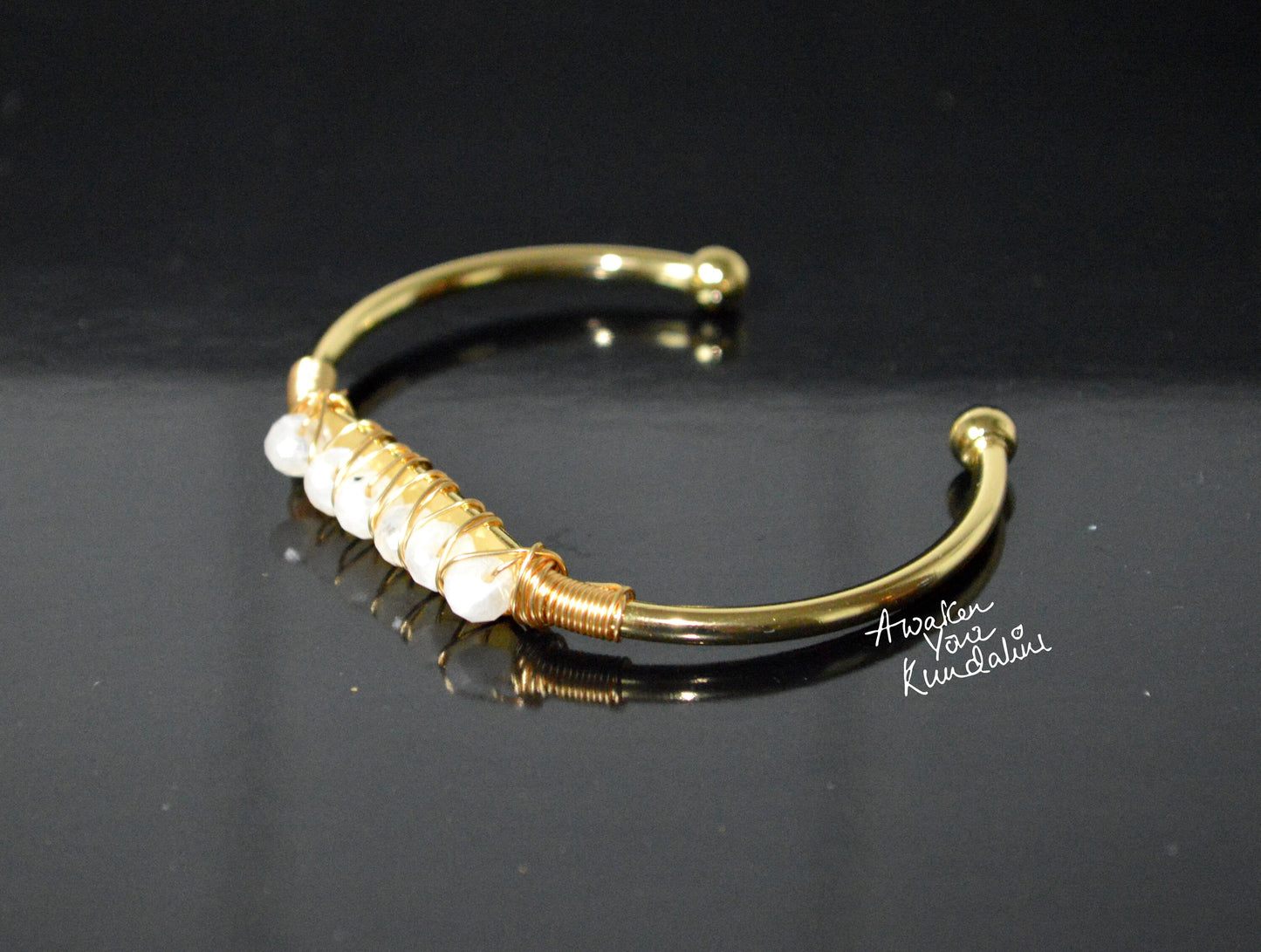 Raw Moonstone Cuff Bracelet | Adjustable Gold Plated Bangle | LUMA Collection