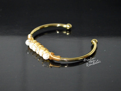 Raw Moonstone Cuff Bracelet | Adjustable Gold Plated Bangle | LUMA Collection