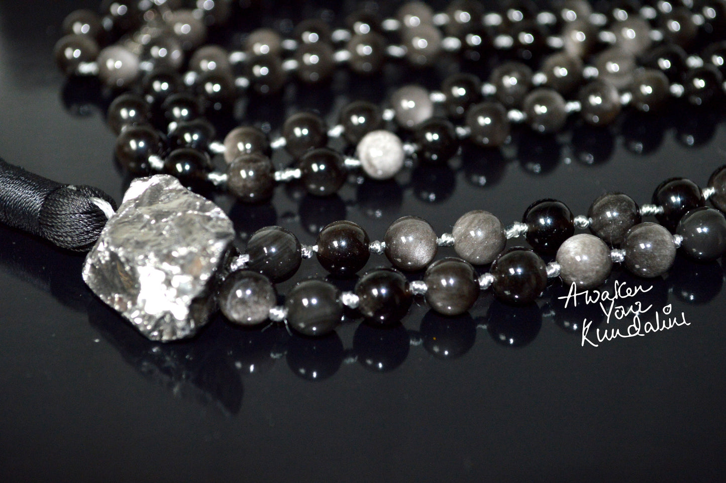 Protection Gray Hawks Eye Mala Necklace Protection Jewelry