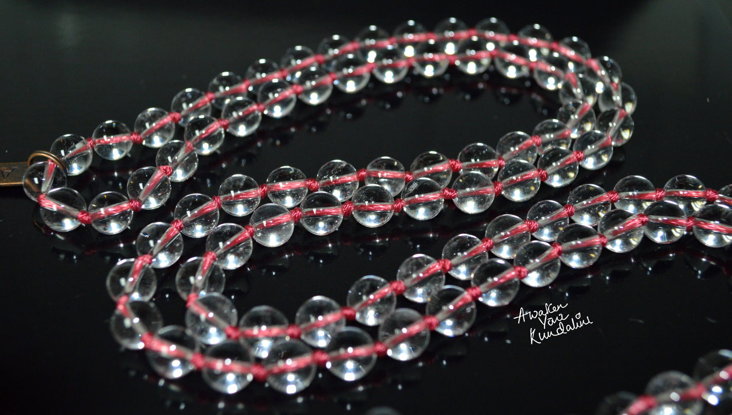 Energized Blessed AAA Grade 6mm, 8 mm, Brilliant Clear Quartz Energized Natural Nirvana Crystal Quartz 108 Saphtik Mala Beads Necklace