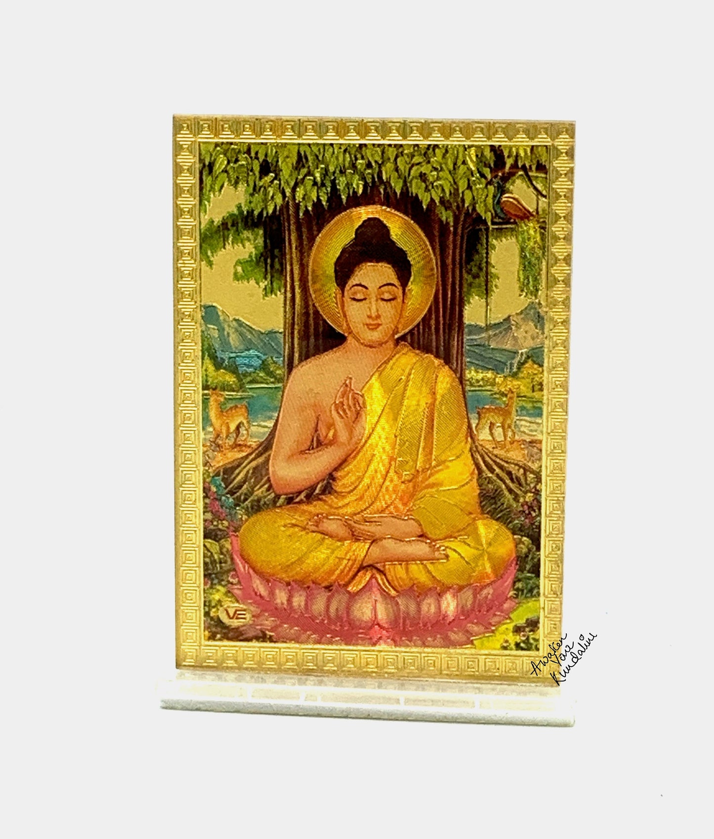 Gold Buddha Framed Religious Spiritual Gift, Diwali Gift, Minimal, Gold Flower Disc, Yoga Lover, Symbolic, Buddhist Gift, Gold Om Charm,