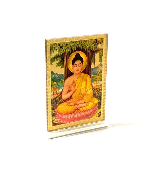Gold Buddha Framed Religious Spiritual Gift, Diwali Gift, Minimal, Gold Flower Disc, Yoga Lover, Symbolic, Buddhist Gift, Gold Om Charm,