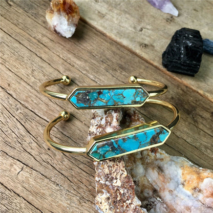 Raw Turquoise Adjustable Gold plated Bangle | IRIS & LUMA Collection