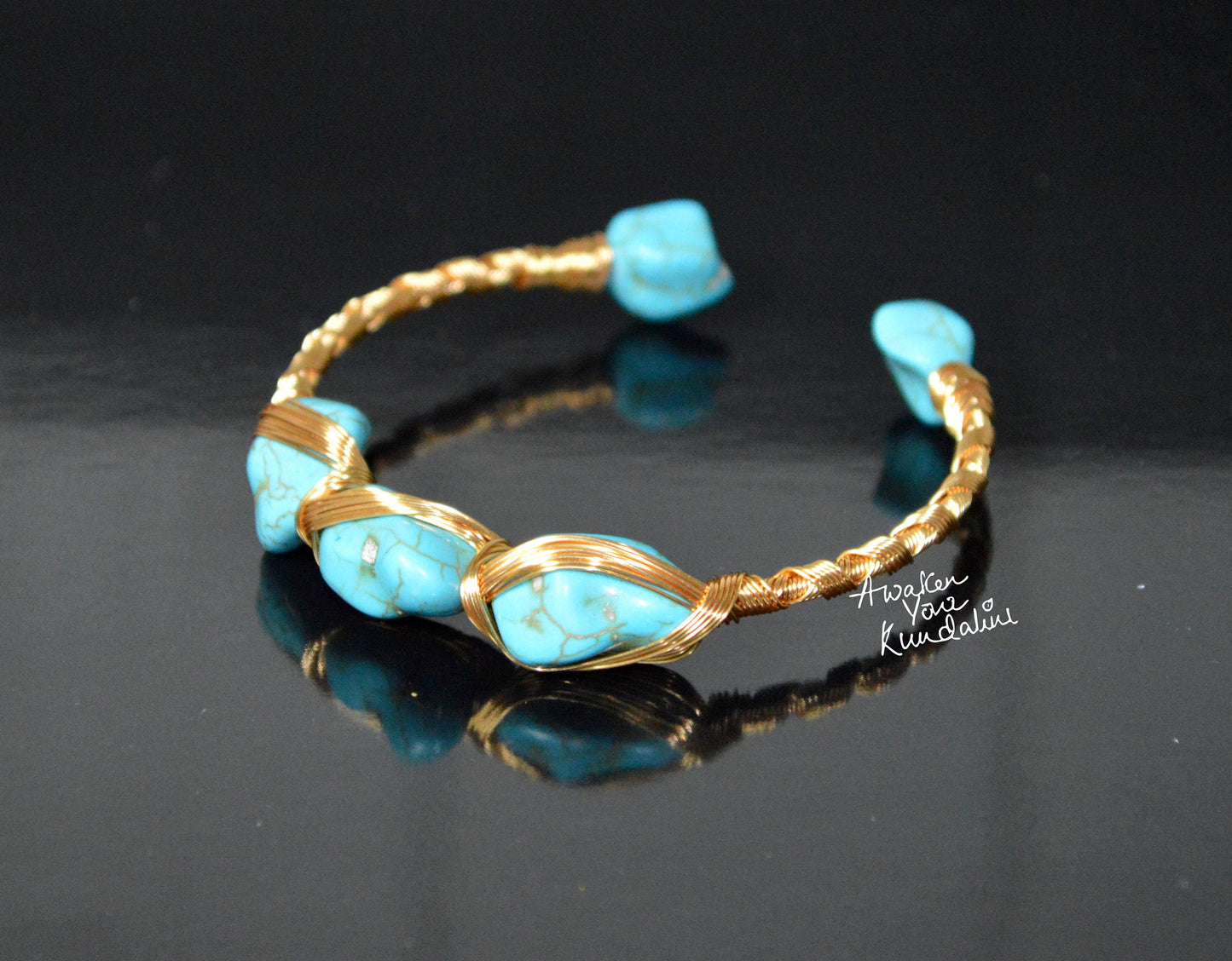 Turquoise Rough Stone Cuff Bangle Gold Plated | IRIS & LUMA Collection