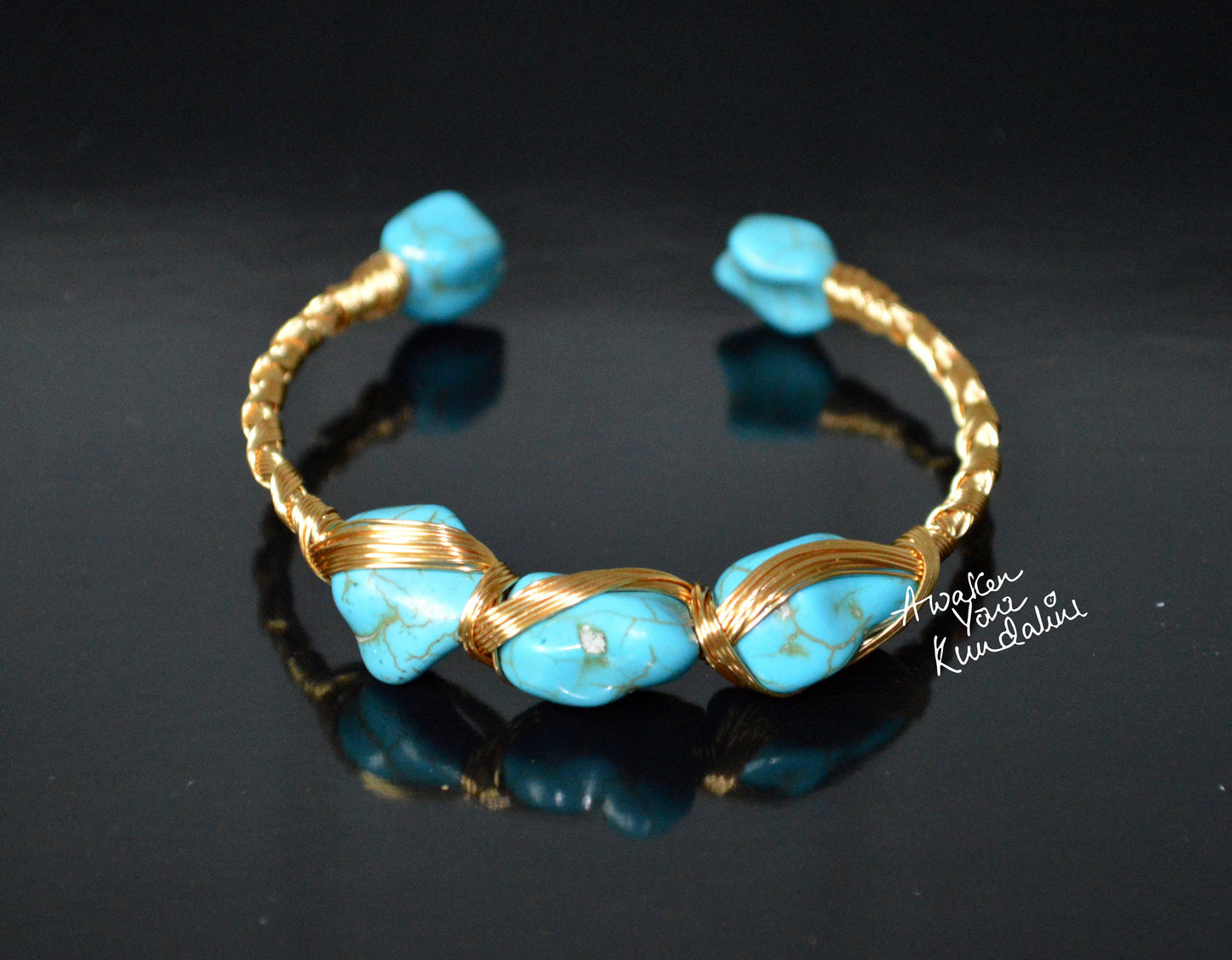 Turquoise Rough Stone Cuff Bangle Gold Plated | IRIS & LUMA Collection