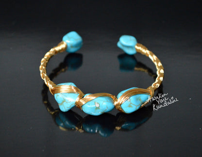 Turquoise Rough Stone Cuff Bangle Gold Plated | IRIS & LUMA Collection
