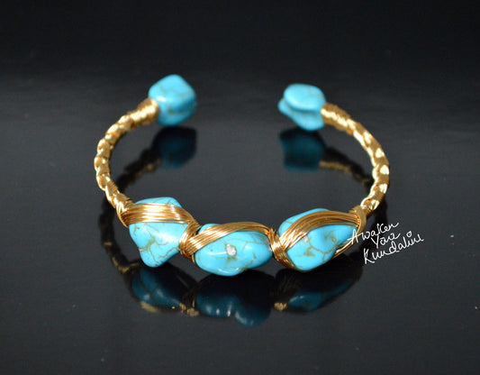 Turquoise Rough Stone Cuff Bangle Gold Plated | IRIS & LUMA Collection