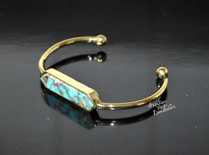 Raw Turquoise Adjustable Gold plated Bangle | IRIS & LUMA Collection