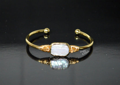 Mother of Pearl Cuff Bangle | Adjustable Gold Plated | LUMA Collection