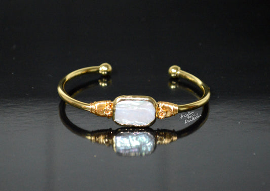 Mother of Pearl Cuff Bangle | Adjustable Gold Plated | LUMA Collection