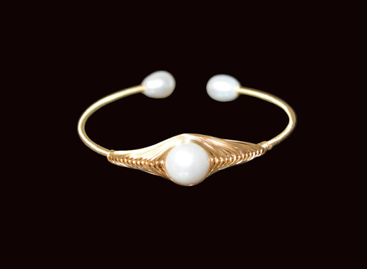Handmade Pearl Bangle Cuff Bracelet | Gold Plated | LUMA Collection