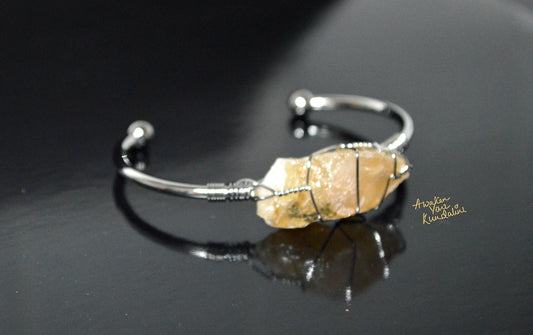 Citrine Cuff Bangle | Raw Gemstone 18K Gold Polished | SOLIS & LUMA Collections