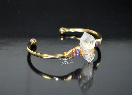 Nirvana Quartz Cuff Bangle | Raw Crystal Adjustable Bracelet | SPHATIKA & LUMA Collection