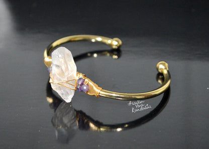 Nirvana Quartz Cuff Bangle | Raw Crystal Adjustable Bracelet | SPHATIKA & LUMA Collection