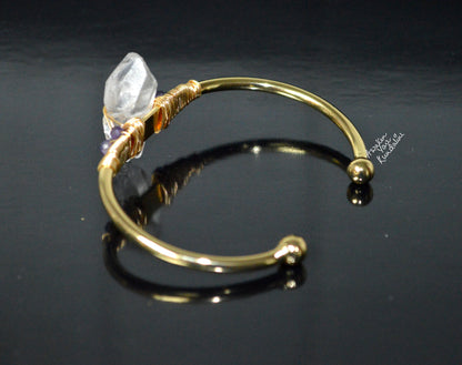 Nirvana Quartz Cuff Bangle | Raw Crystal Adjustable Bracelet | SPHATIKA & LUMA Collection
