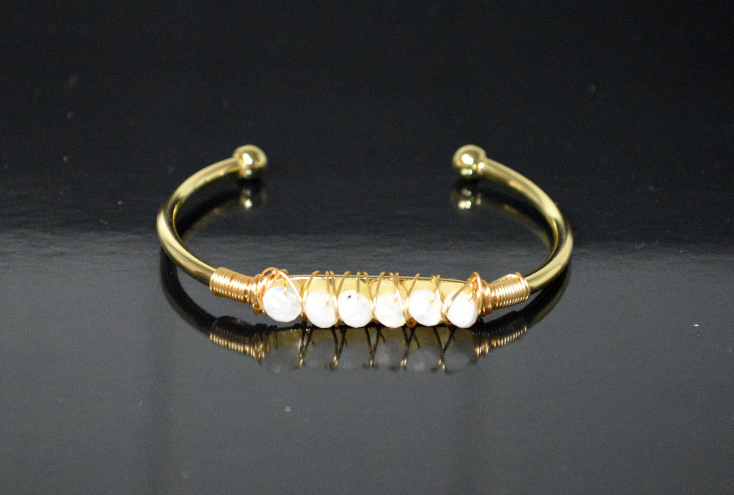 Raw Moonstone Cuff Bracelet | Adjustable Gold Plated Bangle | LUMA Collection
