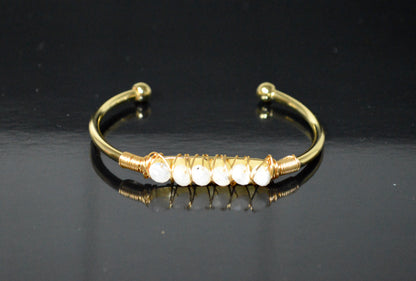 Raw Moonstone Cuff Bracelet | Adjustable Gold Plated Bangle | LUMA Collection