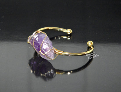 Raw Amethyst Quartz Bangle | 18kt Gold Plated | SOMA & LUMA Collection