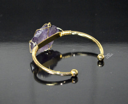 Raw Amethyst Quartz Bangle | 18kt Gold Plated | SOMA & LUMA Collection