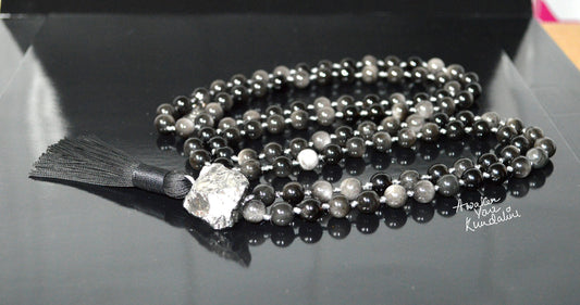 Protection Gray Hawks Eye Mala Necklace Protection Jewelry