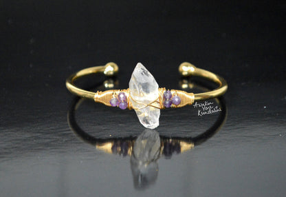 Nirvana Quartz Cuff Bangle | Raw Crystal Adjustable Bracelet | SPHATIKA & LUMA Collection