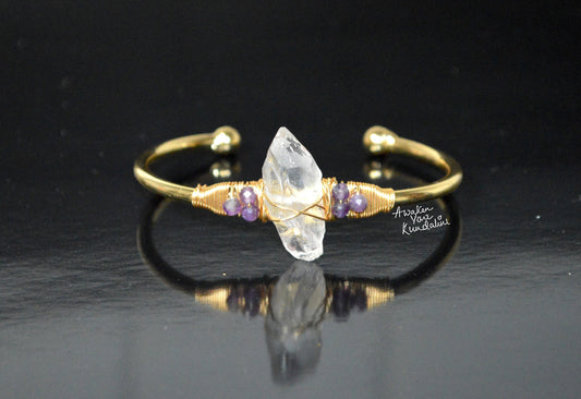 Nirvana Quartz Cuff Bangle | Raw Crystal Adjustable Bracelet | SPHATIKA & LUMA Collection