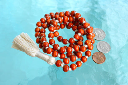 108 Wooden Dyed Hand Knotted Mala Beads Necklace - Blessed, Karma, Nirvana, Meditation, 8 mm, Prayer Beads For Awakening Chakra Kundalini