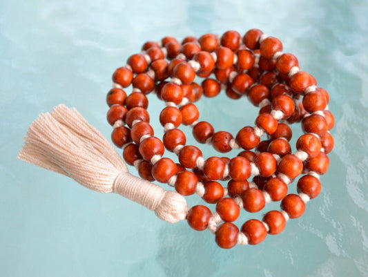 108 Wooden Dyed Hand Knotted Mala Beads Necklace - Blessed, Karma, Nirvana, Meditation, 8 mm, Prayer Beads For Awakening Chakra Kundalini