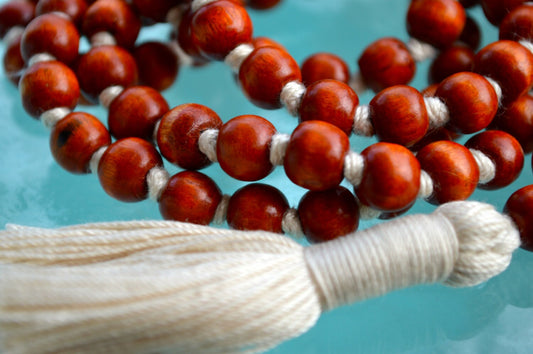 108 Wooden Dyed Hand Knotted Mala Beads Necklace - Blessed, Karma, Nirvana, Meditation, 8 mm, Prayer Beads For Awakening Chakra Kundalini