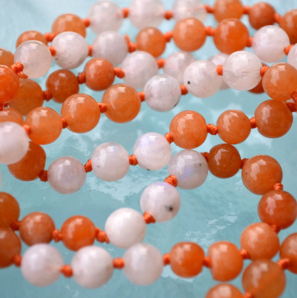 Sunstone & Moonstone Hand-Knotted Mala Necklace | ADITYA & LUMA Collections