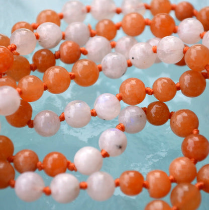 Sunstone & Moonstone Hand-Knotted Mala Necklace | ADITYA & LUMA Collections