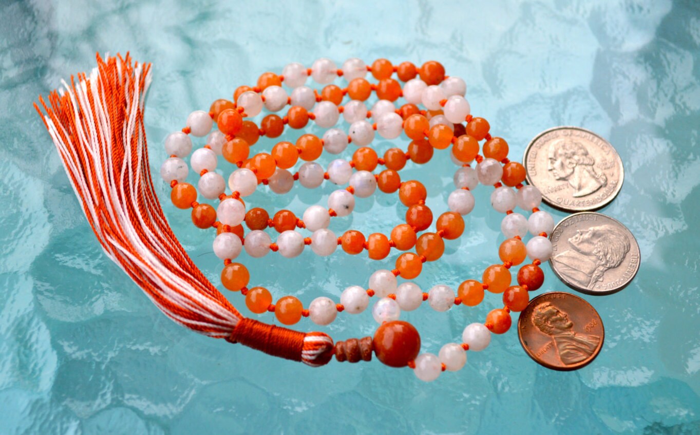 Sunstone & Moonstone Hand-Knotted Mala Necklace | ADITYA & LUMA Collections