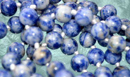 Sodalite Hand Knotted Mala Beads Necklace to Overcome Fears, Helps get rid of Guilty feelings and Irrational Fears, Sodalite Healing Beads
