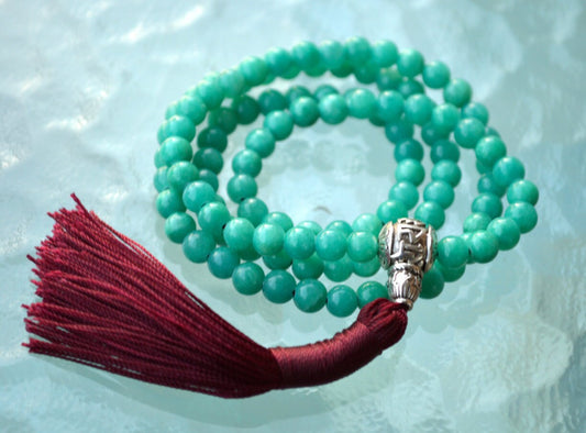 108 Turquoise Jade Handmade Mala Beads Necklace - Blessed Energized Karma Nirvana Meditation 6 mm Prayer Beads For Awakening Chakra Kundali