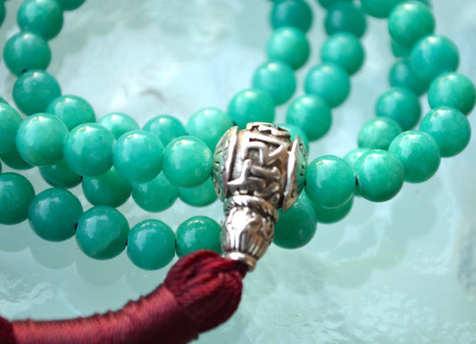 108 Turquoise Jade Handmade Mala Beads Necklace - Blessed Energized Karma Nirvana Meditation 6 mm Prayer Beads For Awakening Chakra Kundali