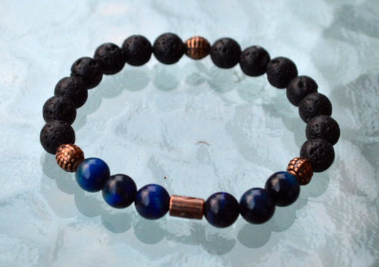 VULCAN Lava Stone & Blue Tiger’s Eye Bracelet | Grounding & Inner Vision