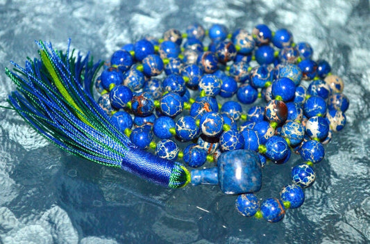 108 Beads Blue Imperial Jasper Mala Beads Necklace