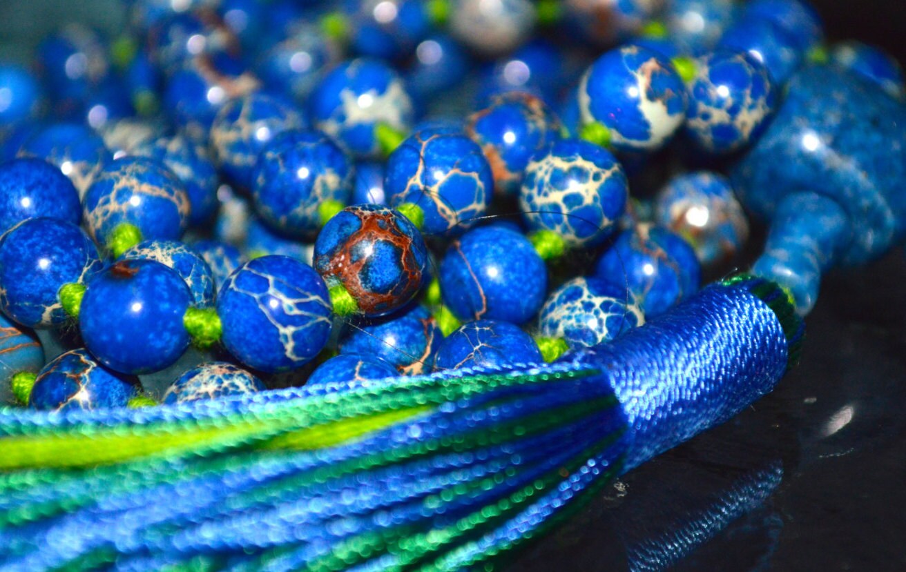 108 Beads Blue Imperial Jasper Mala Beads Necklace